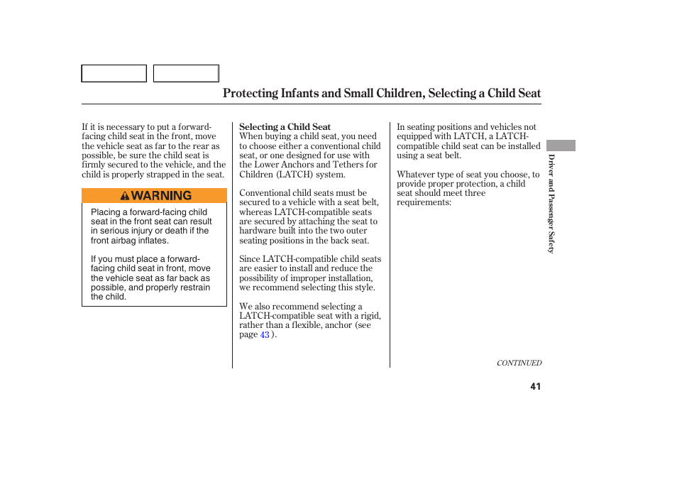 HONDA 2005 Pilot - Owner's Manual User Manual | Page 43 / 273