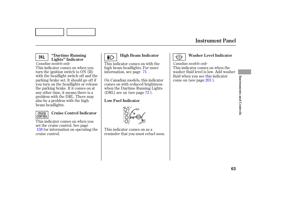 Instrument panel | HONDA 2005 Pilot - Owner's Manual User Manual | Page 65 / 273