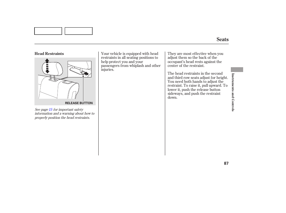 Seats | HONDA 2005 Pilot - Owner's Manual User Manual | Page 89 / 273