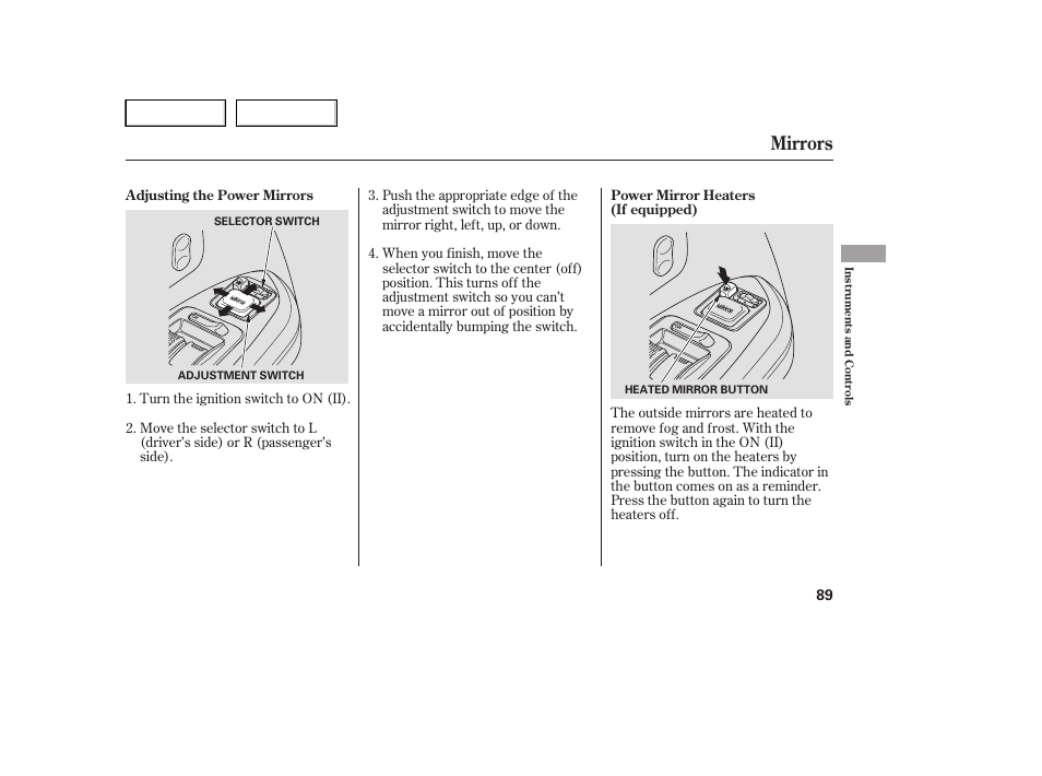 Mirrors | HONDA 2005 Pilot - Owner's Manual User Manual | Page 91 / 273