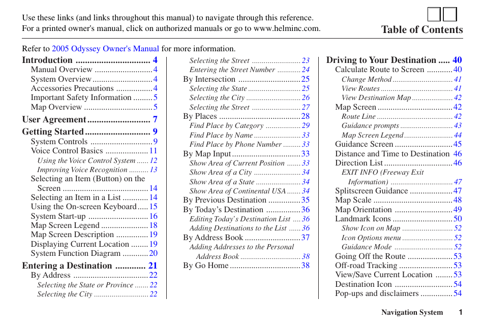 HONDA 2005 Odyssey - Navigation Manual User Manual | 3 pages