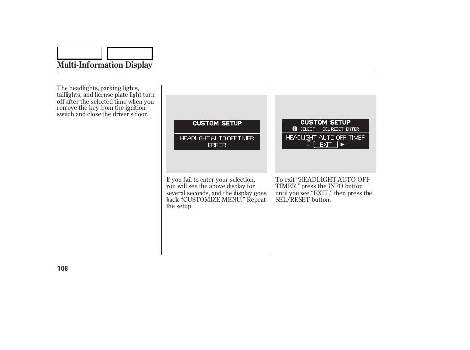 Multi-information display | HONDA 2005 Odyssey - Owner's Manual User Manual | Page 109 / 414