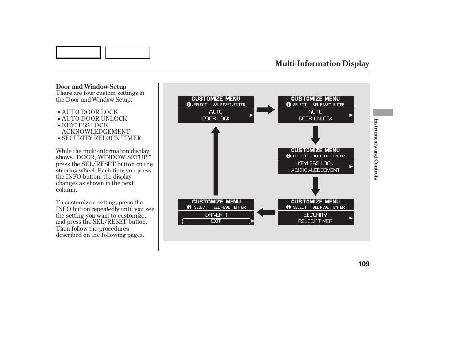 Multi-information display | HONDA 2005 Odyssey - Owner's Manual User Manual | Page 110 / 414