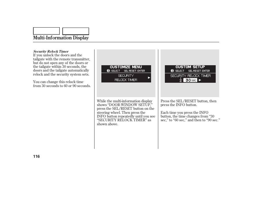 Multi-information display | HONDA 2005 Odyssey - Owner's Manual User Manual | Page 117 / 414