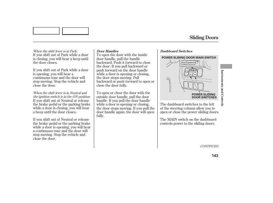 Sliding doors | HONDA 2005 Odyssey - Owner's Manual User Manual | Page 144 / 414