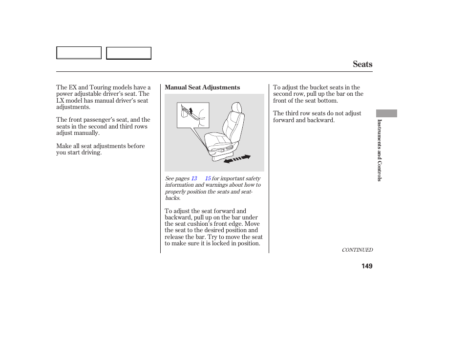 Seats | HONDA 2005 Odyssey - Owner's Manual User Manual | Page 150 / 414