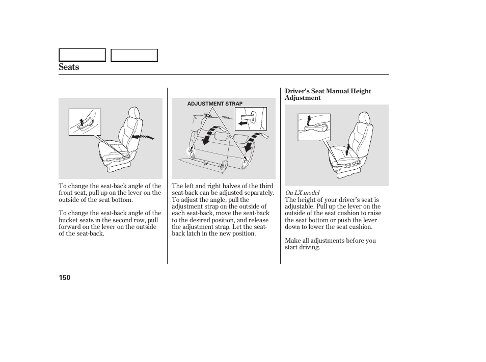 Seats | HONDA 2005 Odyssey - Owner's Manual User Manual | Page 151 / 414