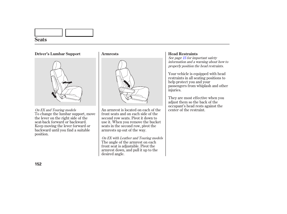 Seats | HONDA 2005 Odyssey - Owner's Manual User Manual | Page 153 / 414