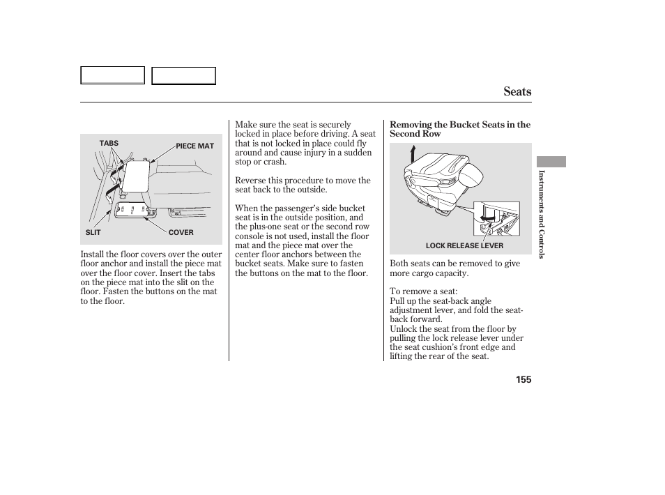 Seats | HONDA 2005 Odyssey - Owner's Manual User Manual | Page 156 / 414