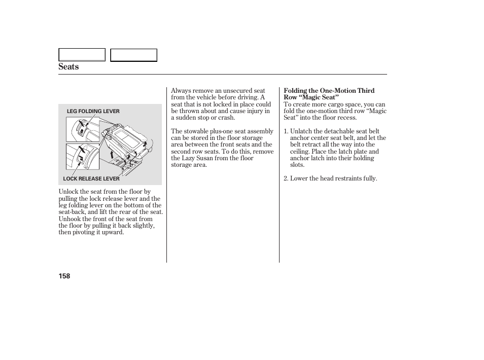 Seats | HONDA 2005 Odyssey - Owner's Manual User Manual | Page 159 / 414