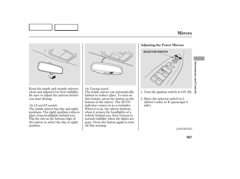 Mirrors | HONDA 2005 Odyssey - Owner's Manual User Manual | Page 168 / 414