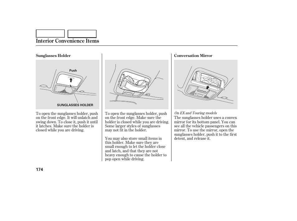 Interior convenience items | HONDA 2005 Odyssey - Owner's Manual User Manual | Page 175 / 414