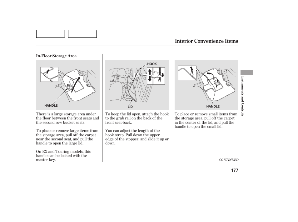 Interior convenience items | HONDA 2005 Odyssey - Owner's Manual User Manual | Page 178 / 414