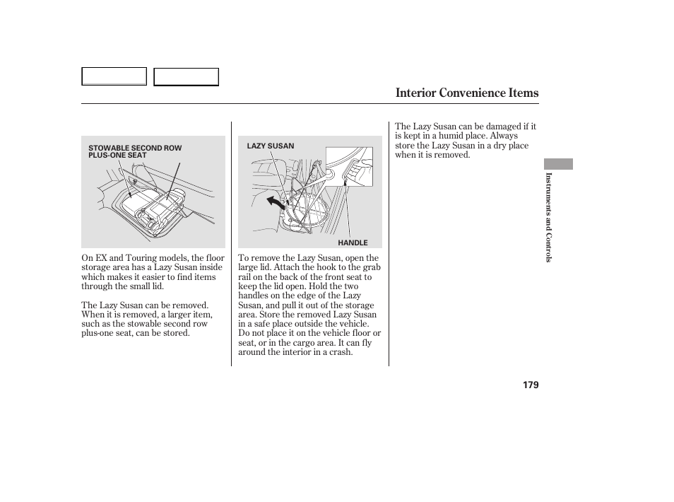 Interior convenience items | HONDA 2005 Odyssey - Owner's Manual User Manual | Page 180 / 414