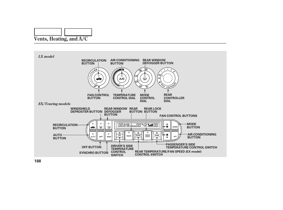 Vents, heating, and a/c | HONDA 2005 Odyssey - Owner's Manual User Manual | Page 189 / 414