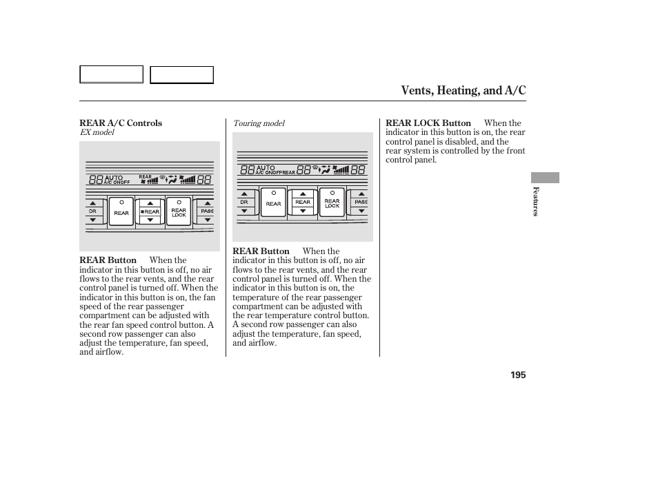 Vents, heating, and a/c | HONDA 2005 Odyssey - Owner's Manual User Manual | Page 196 / 414