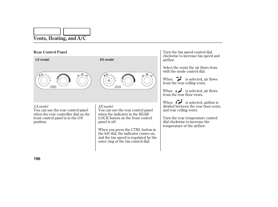 Vents, heating, and a/c | HONDA 2005 Odyssey - Owner's Manual User Manual | Page 197 / 414