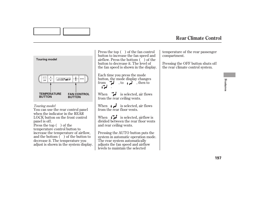 Rear climate control | HONDA 2005 Odyssey - Owner's Manual User Manual | Page 198 / 414