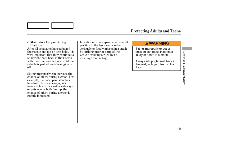 Protecting adults and teens | HONDA 2005 Odyssey - Owner's Manual User Manual | Page 20 / 414