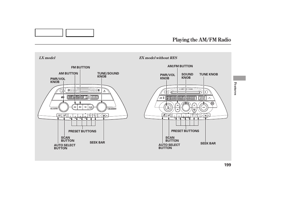 Playing the am/fm radio | HONDA 2005 Odyssey - Owner's Manual User Manual | Page 200 / 414