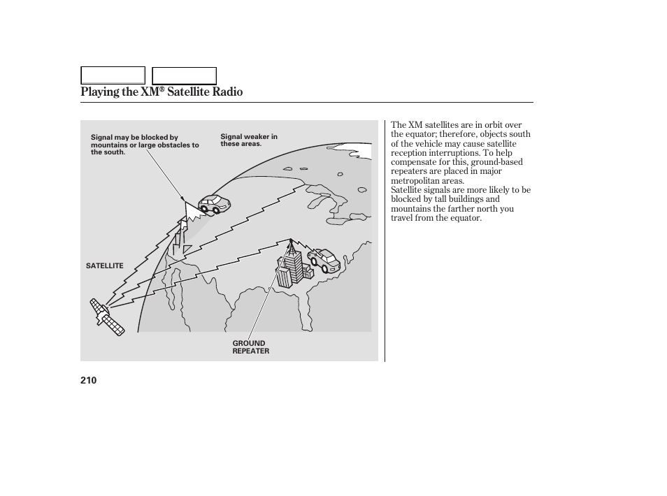 Playing the xm satellite radio | HONDA 2005 Odyssey - Owner's Manual User Manual | Page 211 / 414