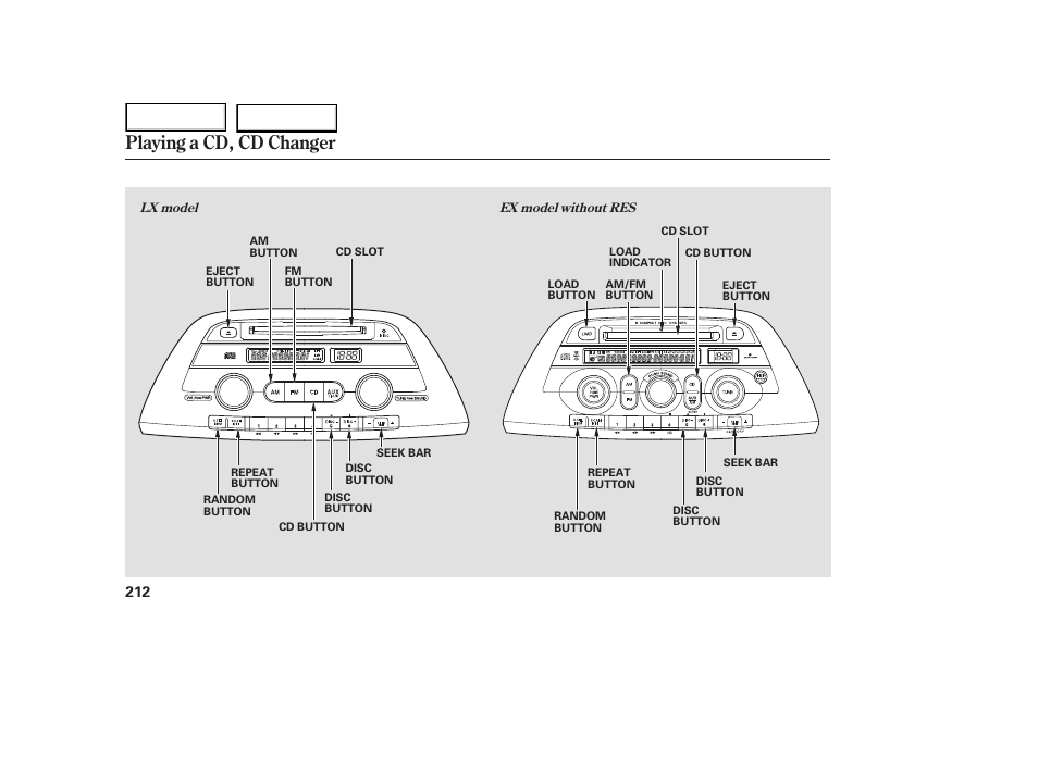 Playing a cd, cd changer | HONDA 2005 Odyssey - Owner's Manual User Manual | Page 213 / 414