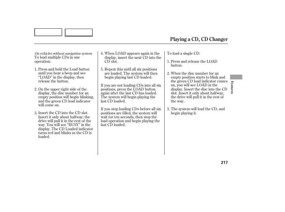 Playing a cd, cd changer | HONDA 2005 Odyssey - Owner's Manual User Manual | Page 218 / 414