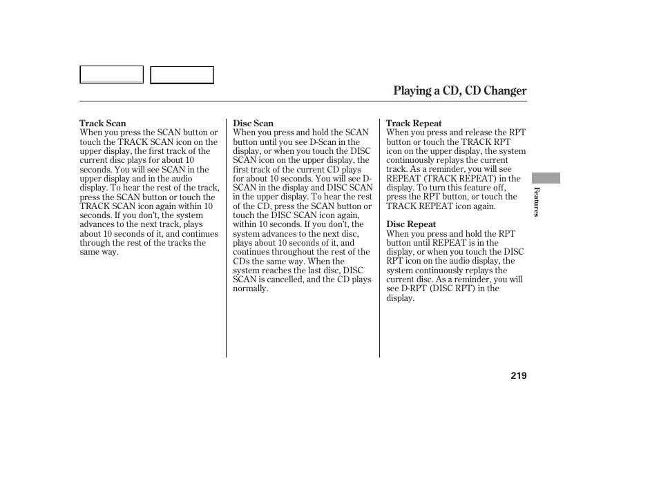 Playing a cd, cd changer | HONDA 2005 Odyssey - Owner's Manual User Manual | Page 220 / 414