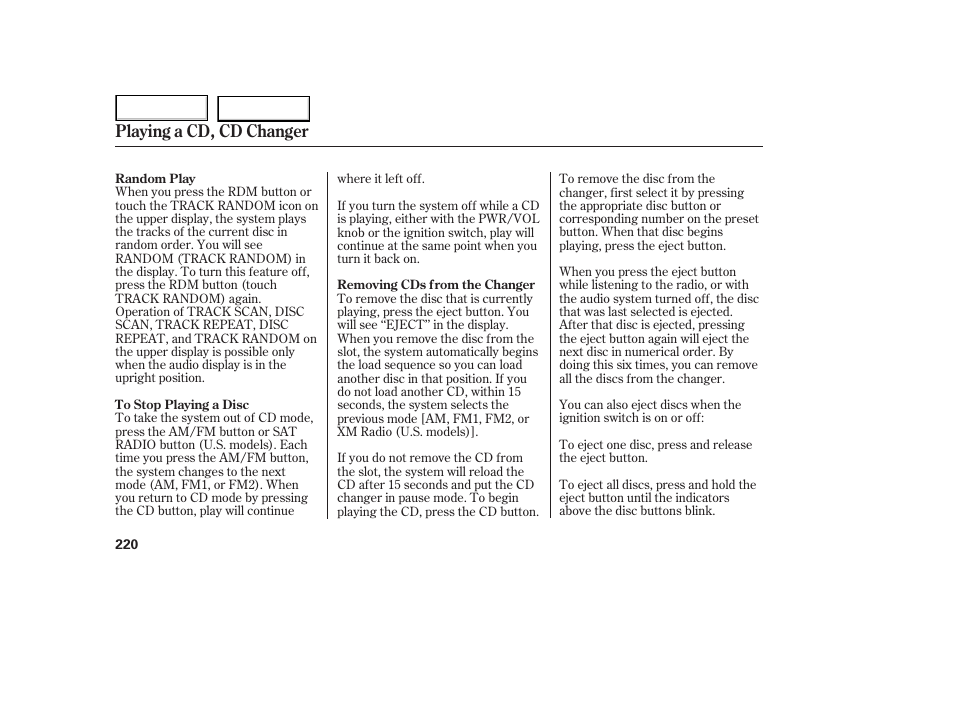 Playing a cd, cd changer | HONDA 2005 Odyssey - Owner's Manual User Manual | Page 221 / 414