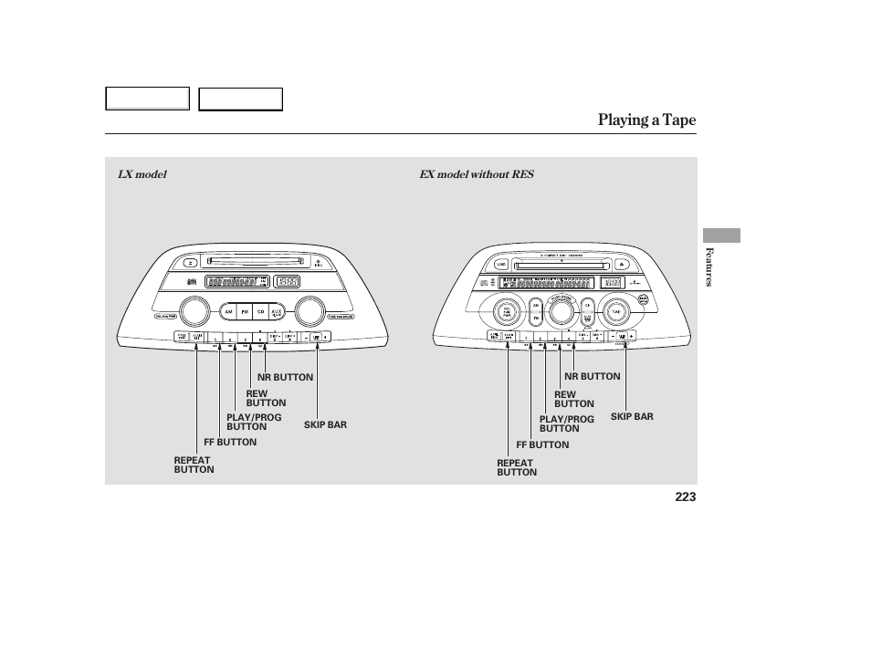 Playing a tape | HONDA 2005 Odyssey - Owner's Manual User Manual | Page 224 / 414