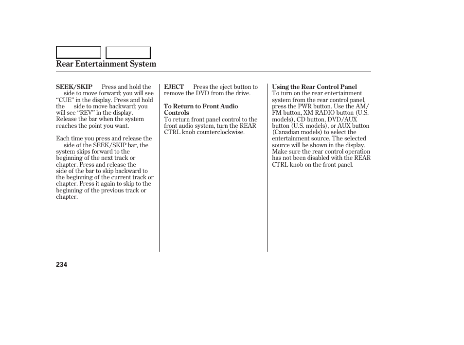 Rear entertainment system | HONDA 2005 Odyssey - Owner's Manual User Manual | Page 235 / 414