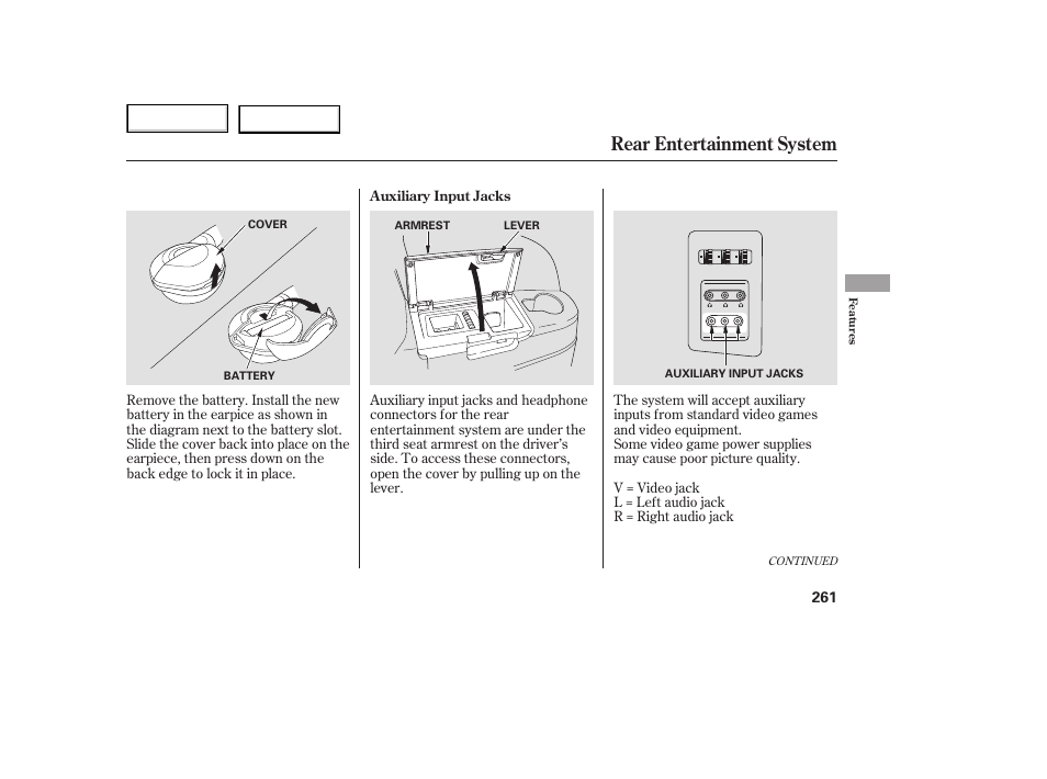 Rear entertainment system | HONDA 2005 Odyssey - Owner's Manual User Manual | Page 262 / 414