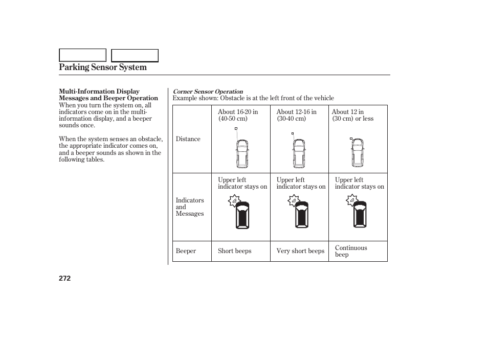 Parking sensor system | HONDA 2005 Odyssey - Owner's Manual User Manual | Page 273 / 414