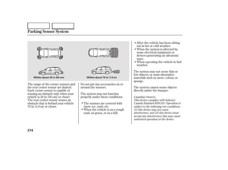 Parking sensor system | HONDA 2005 Odyssey - Owner's Manual User Manual | Page 275 / 414