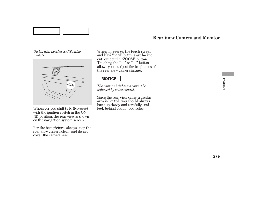 Rear view camera and monitor | HONDA 2005 Odyssey - Owner's Manual User Manual | Page 276 / 414