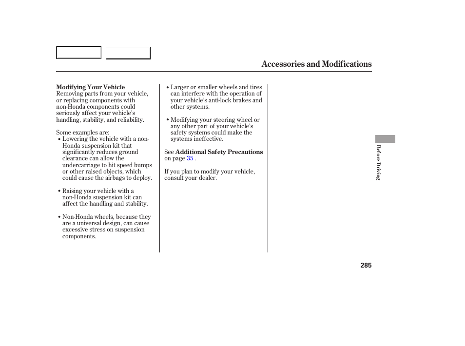 Accessories and modifications | HONDA 2005 Odyssey - Owner's Manual User Manual | Page 286 / 414