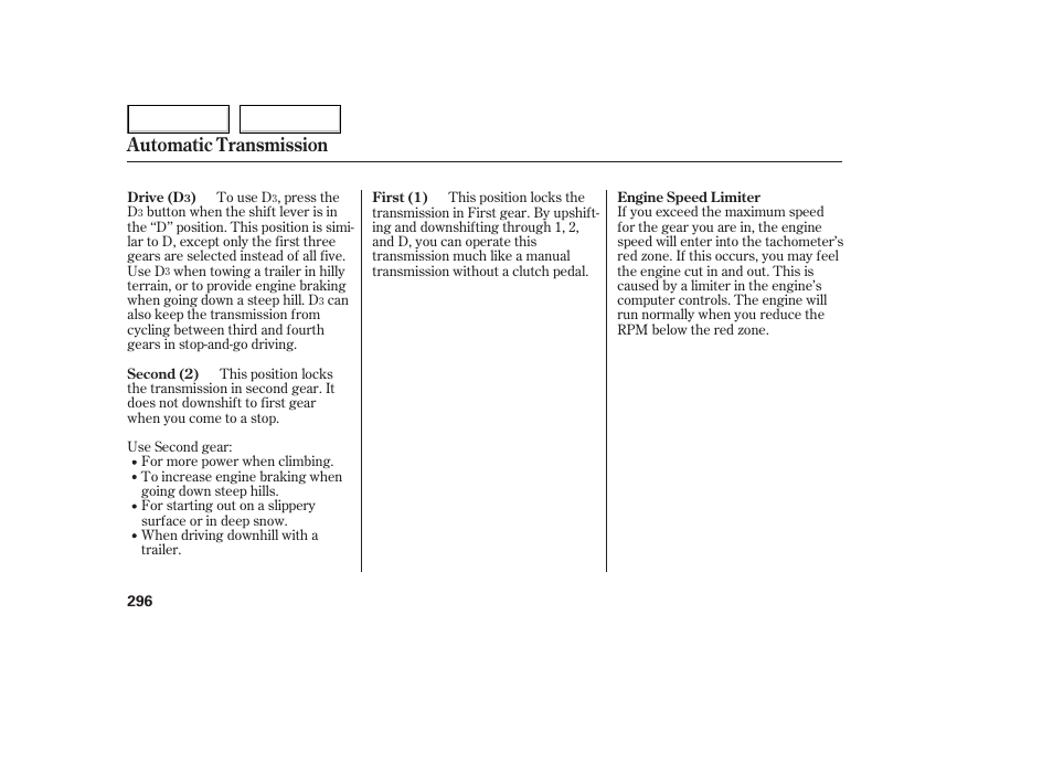 Automatic transmission | HONDA 2005 Odyssey - Owner's Manual User Manual | Page 297 / 414