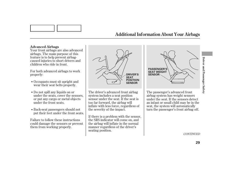 Additional information about your airbags | HONDA 2005 Odyssey - Owner's Manual User Manual | Page 30 / 414