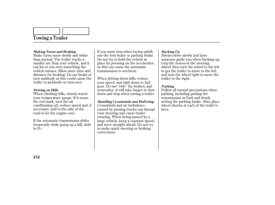 Towing a trailer | HONDA 2005 Odyssey - Owner's Manual User Manual | Page 313 / 414