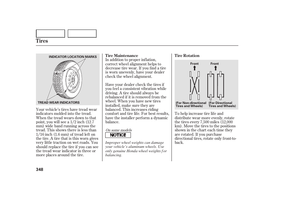 Tires | HONDA 2005 Odyssey - Owner's Manual User Manual | Page 349 / 414