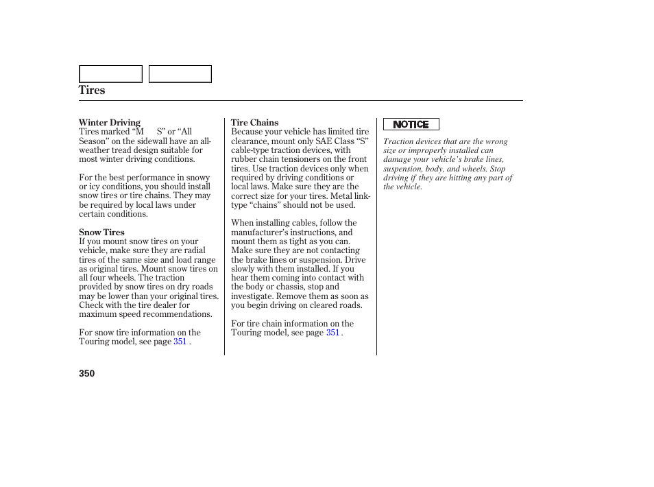 Tires | HONDA 2005 Odyssey - Owner's Manual User Manual | Page 351 / 414