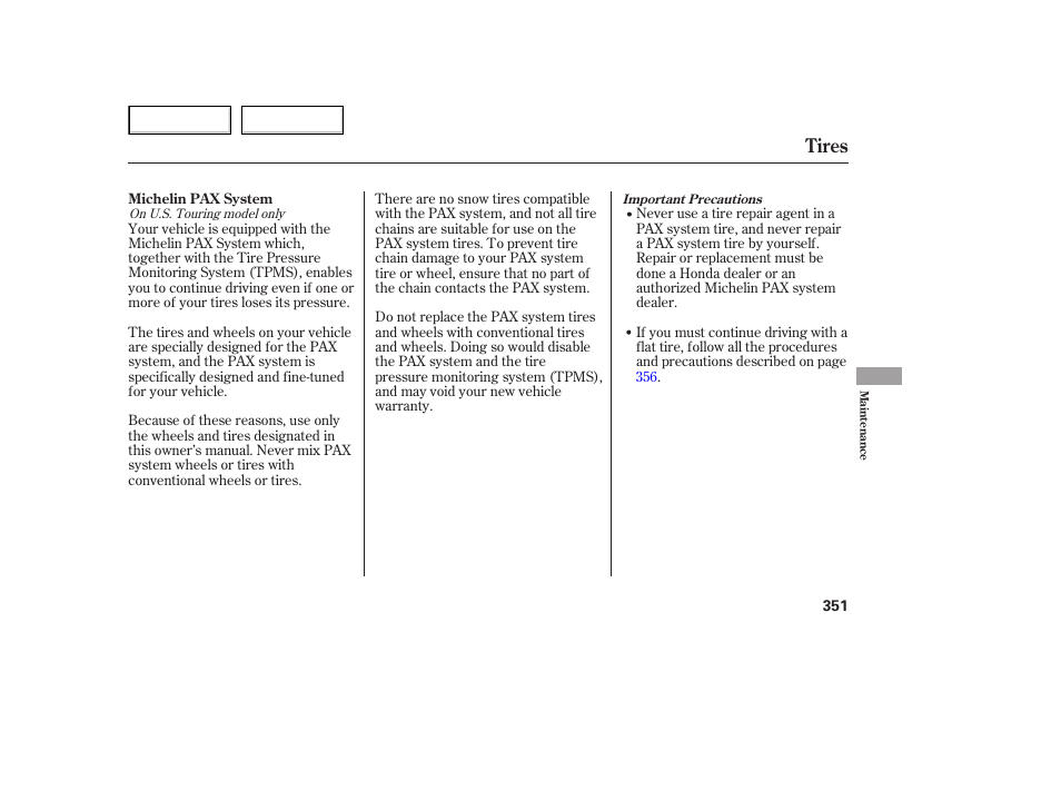 Tires | HONDA 2005 Odyssey - Owner's Manual User Manual | Page 352 / 414