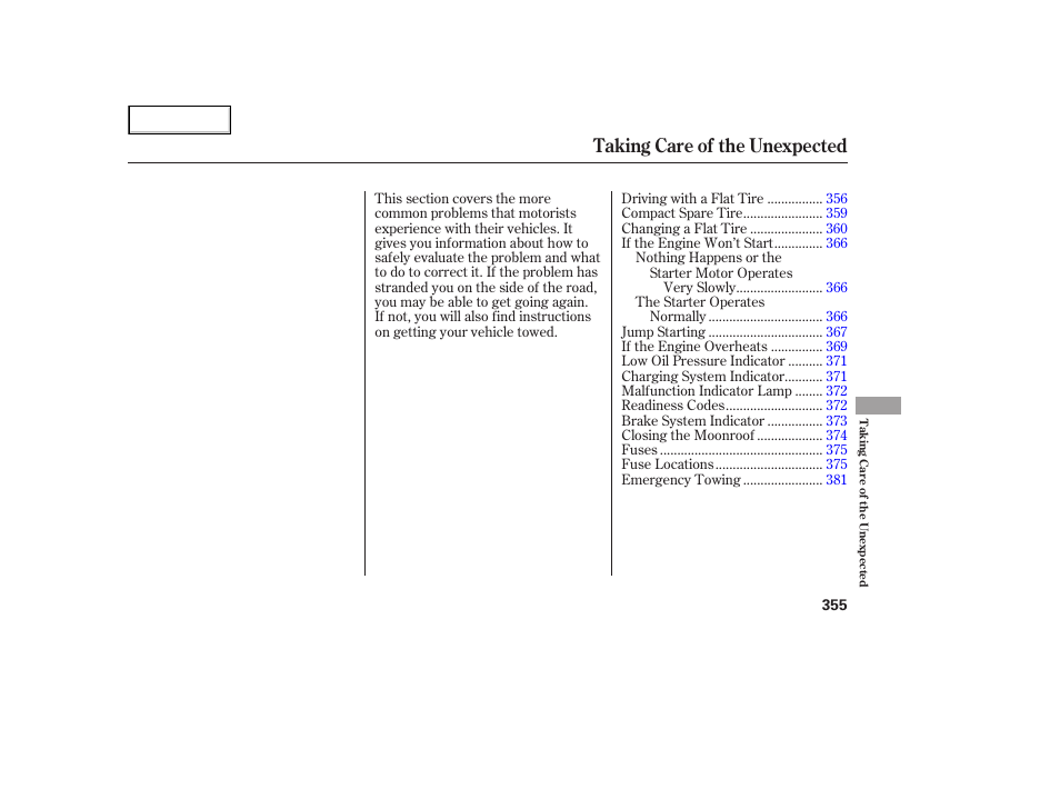 Taking care of the unexpected | HONDA 2005 Odyssey - Owner's Manual User Manual | Page 356 / 414