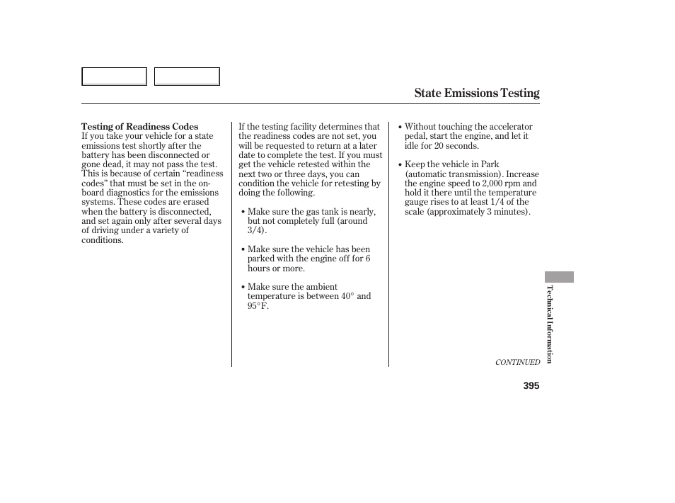 State emissions testing | HONDA 2005 Odyssey - Owner's Manual User Manual | Page 396 / 414