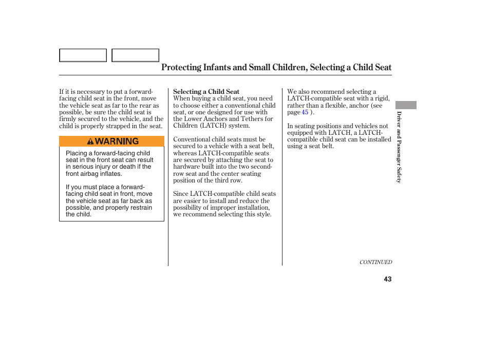 HONDA 2005 Odyssey - Owner's Manual User Manual | Page 44 / 414