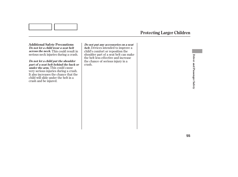 Protecting larger children | HONDA 2005 Odyssey - Owner's Manual User Manual | Page 56 / 414