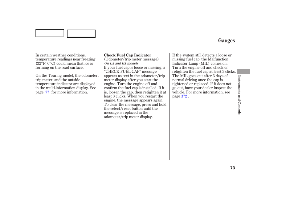 Gauges | HONDA 2005 Odyssey - Owner's Manual User Manual | Page 74 / 414