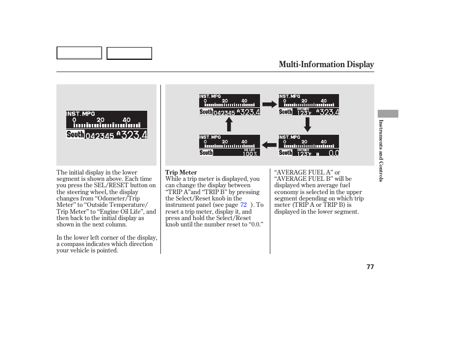 Multi-information display | HONDA 2005 Odyssey - Owner's Manual User Manual | Page 78 / 414