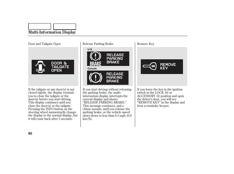 Multi-information display | HONDA 2005 Odyssey - Owner's Manual User Manual | Page 81 / 414