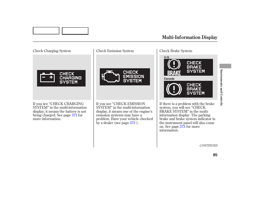 Multi-information display | HONDA 2005 Odyssey - Owner's Manual User Manual | Page 86 / 414